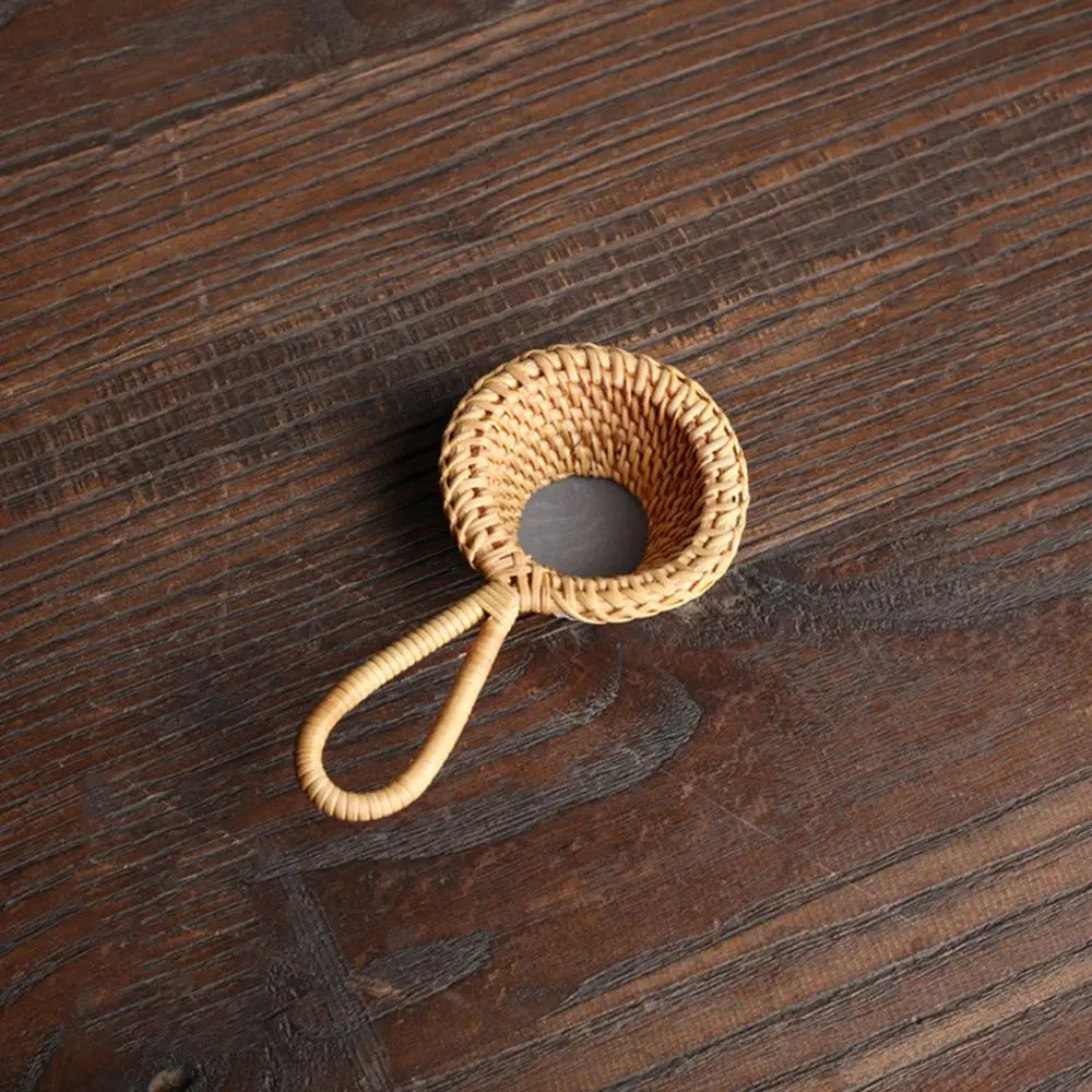 Japanese-Style Natural Bamboo Rattan Tea Scoop – Tea Shovel, Leaves Chooser, Honey & Coffee Spoon, High-Quality Holder