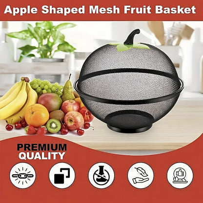 Metal Fruit Basket with Mesh Cover - Kitchen Storage Rack for Home & Outdoor Use