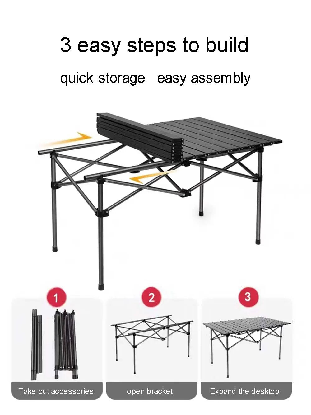 Outdoor Folding Long Table – Portable Black Camping Desk with Net Bag, Easy Setup & Stable for BBQs