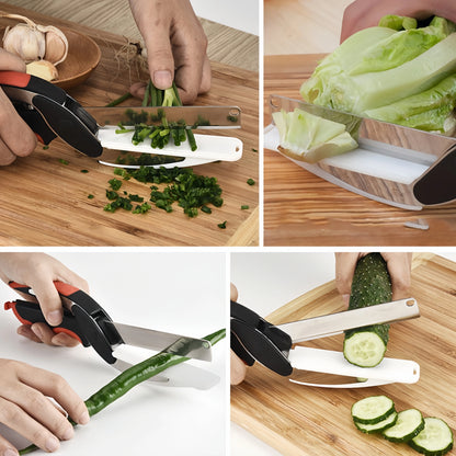 Premium Multi-Function Kitchen Scissors with Cutting Board - Chop Scissors Vegetable Chopper & Waffle Knife