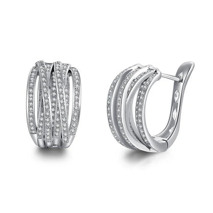 Huitan Silver Cross Hoop Earrings – Full Crystal Cubic Zirconia Statement Jewelry for Women