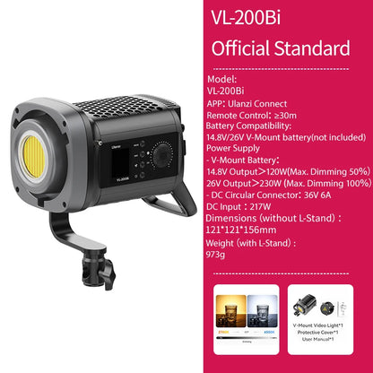 Ulanzi VL-120Bi VL-120C 120W V-Mount COB Light – Wireless APP Control, 2700K-6500K Video Light for Skit Video Photography
