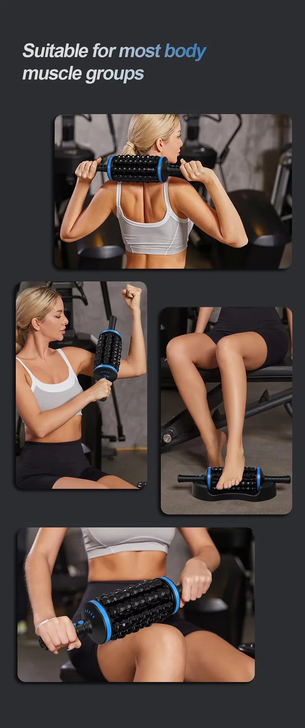 Cordless 360° Roller Body Massager — Rechargeable Percussive Vibrator for Muscle Relaxation, Back, Foot & Leg Therapy