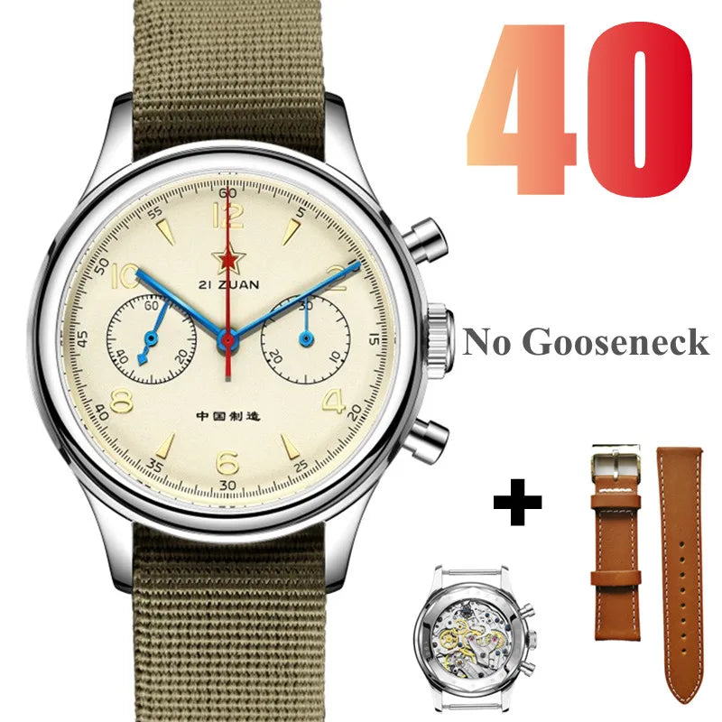 RED STAR 1963 Men's Chronograph Watch - 38mm Pilot Design with Seagull ST1901 Movement & Sapphire Glass