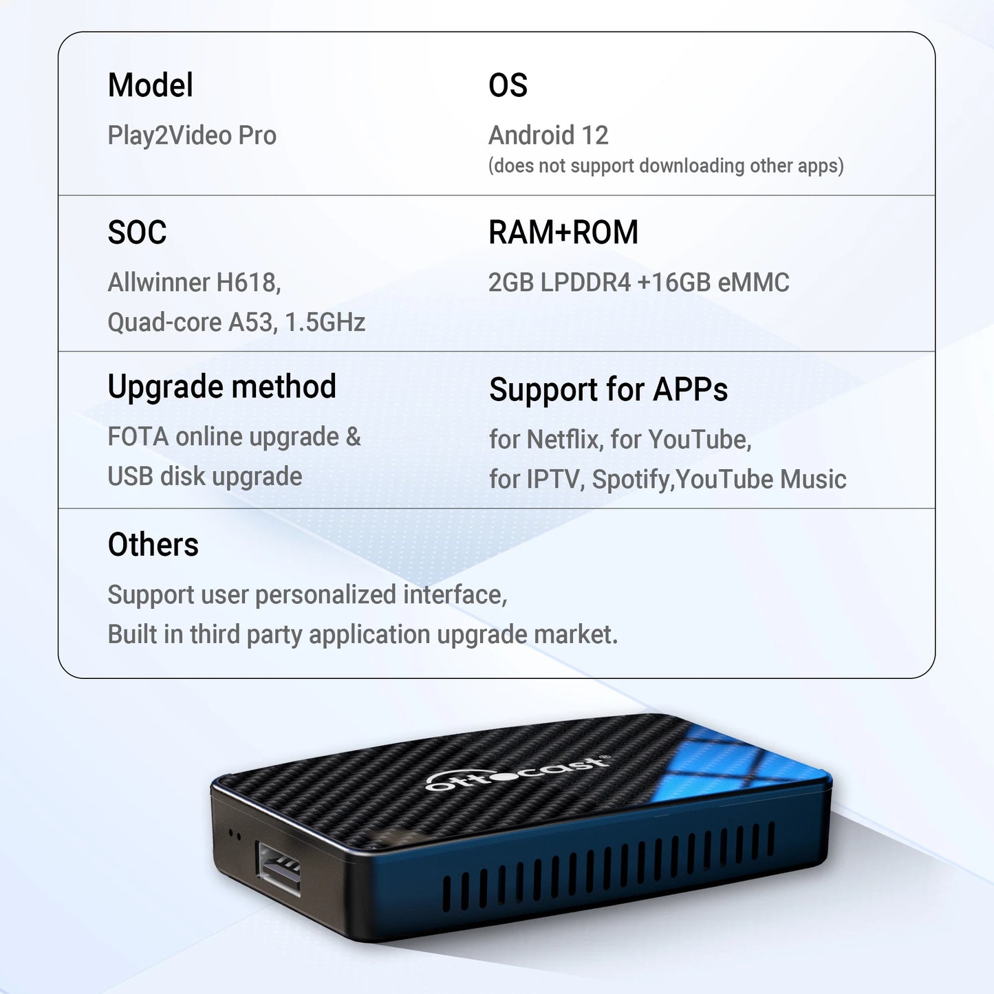 OTTOCAST Play2Video Pro – Wireless CarPlay & Android Auto Adapter for YouTube, Netflix, IPTV Car Accessories for Kia & Toyota