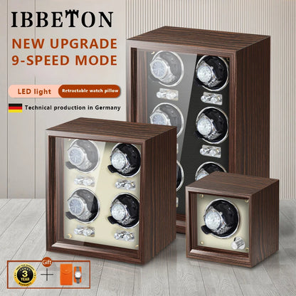 IBBETON Luxury Wood Watch Winder – High-End Automatic Watch Box (2/4/6 Slots) with Mabuchi Mute Motor & Storage Cabinet