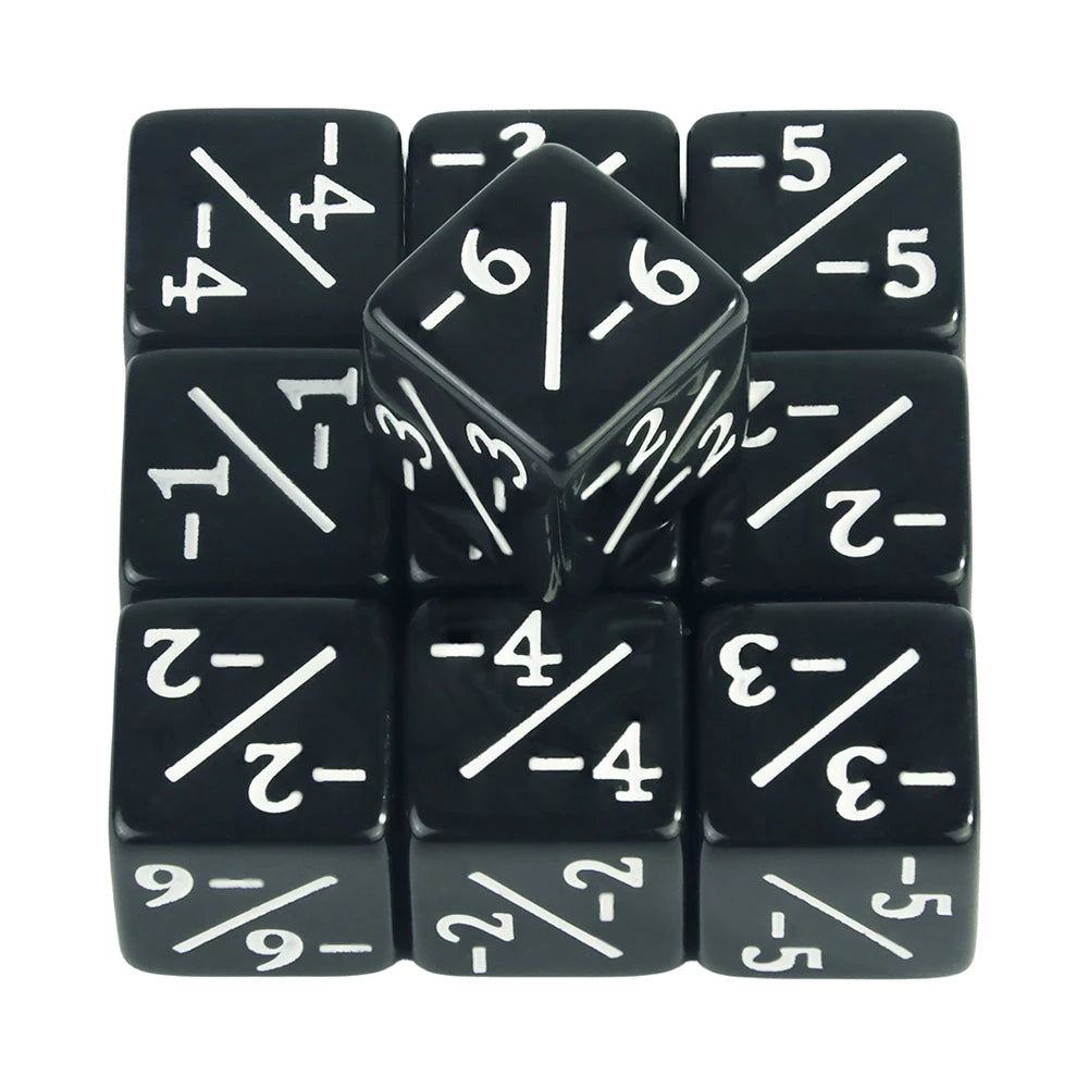10pcs D6 Dice Counter Set - +1/+1 & -1/-1 Six Sided Dice for Math Teaching, Kids Arithmetic Toys and Card Game Accessories