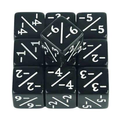 10pcs D6 Dice Counter Set - +1/+1 & -1/-1 Six Sided Dice for Math Teaching, Kids Arithmetic Toys and Card Game Accessories