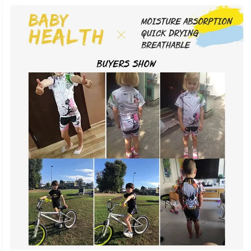 Kids Cycling Jersey Set - Baby Movistar Team Style Road Bike Shirt and Pants Suit for Boys and Girls MTB Riding