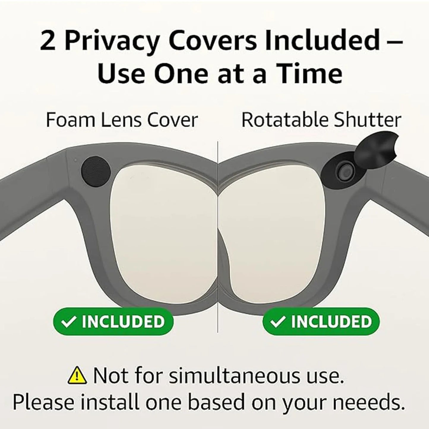 Smart Glasses LED Light Blocking Stickers — Reusable Adhesive Camera Cover for Meta Sliding Eyewear, Black