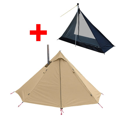 Camping Hot Tent with Chimney Window - Ultralight Tipi Teepee Pyramid, Double Layer Bushcraft Tent for 1 Person