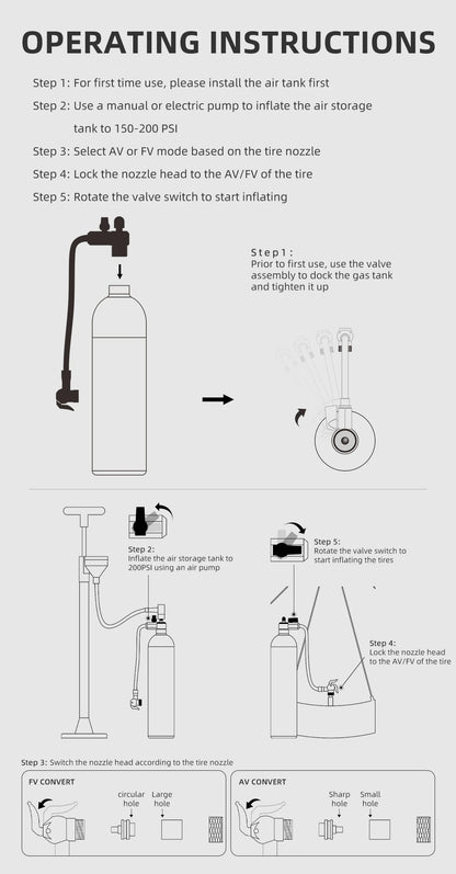 CYCLAMI 1.2L Aluminum Tire Booster – MTB & Road Bike Tubeless Inflator Air Bottle with Valve Cylinder
