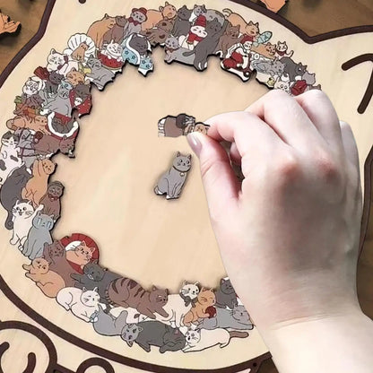135-Piece Cat-Shaped Wooden Jigsaw Puzzle – Unique Irregular Puzzle Game for Cat Lovers, Birthday & Xmas Gift