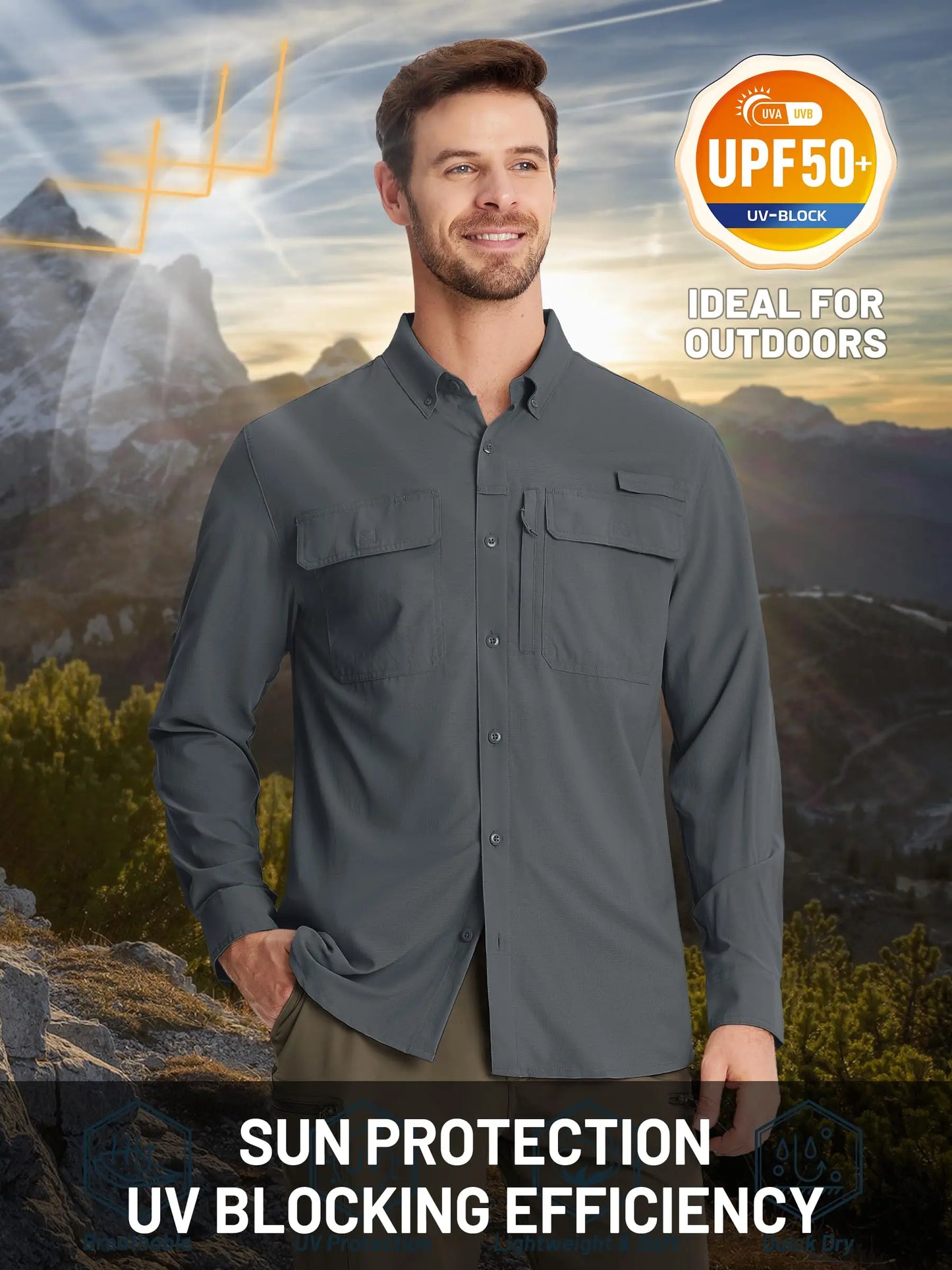 TACVASEN Men's UPF 50+ Sun Protection Fishing Shirt – Quick-Dry Long Sleeve Mesh Hiking & Work Shirt