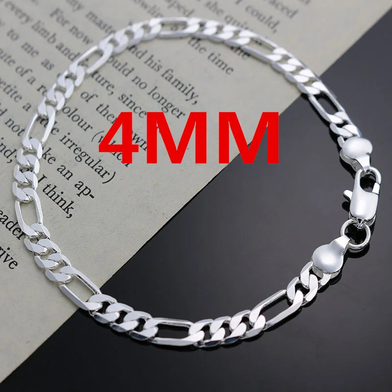 925 Sterling Silver 4MM Chain Jewelry Set - Elegant Bracelet and Necklace Gift for Men Women Wedding and Christmas