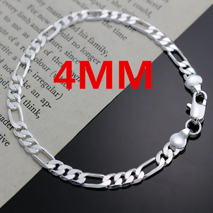 925 Sterling Silver 4MM Chain Jewelry Set - Elegant Bracelet and Necklace Gift for Men Women Wedding and Christmas