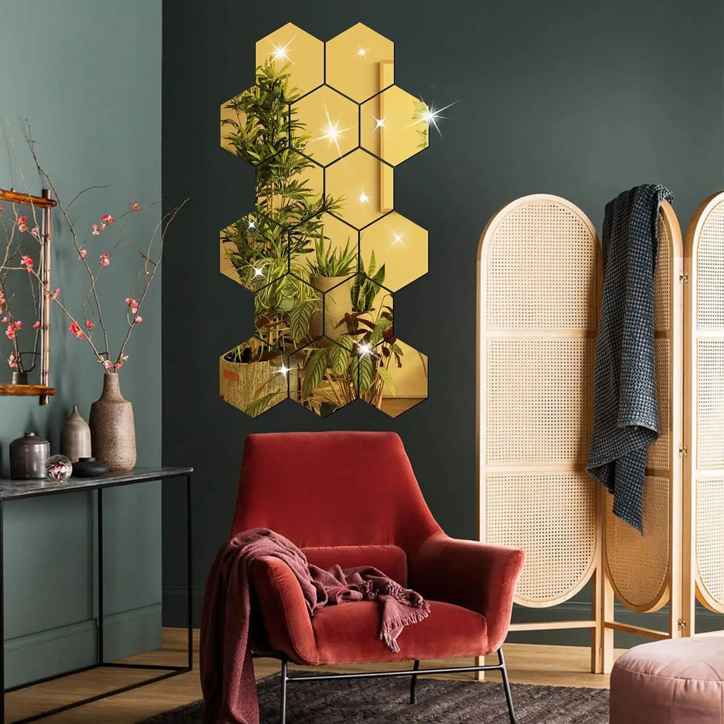 6/12pcs 3D Hexagon Rose Gold Mirror Wall Stickers – DIY Living Room, Bedroom, Bathroom Wall Decor