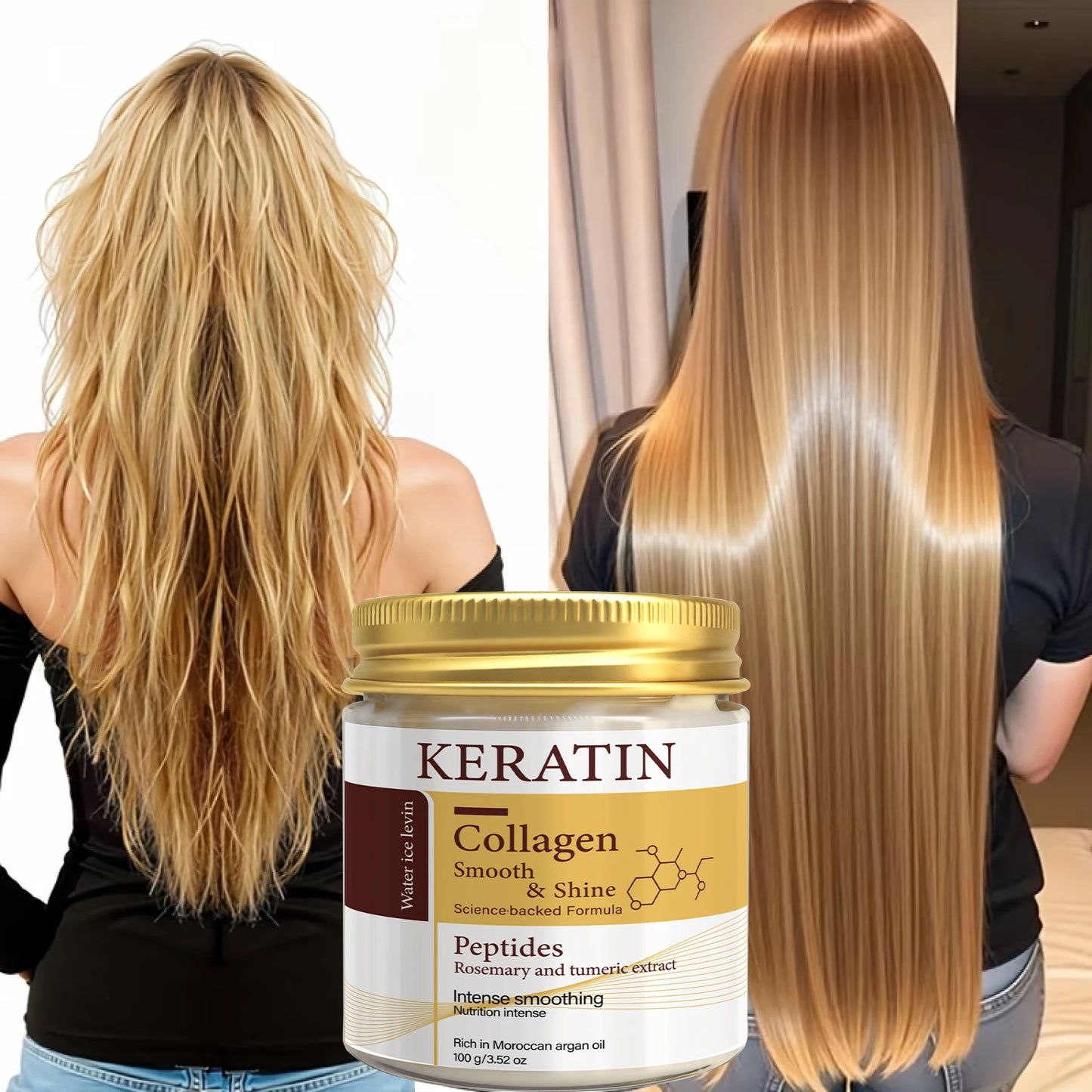 Keratin Collagen Hair Mask - Peptide & Rosemary Deep Conditioning Treatment for Smoothing, Shine & Hair Repair