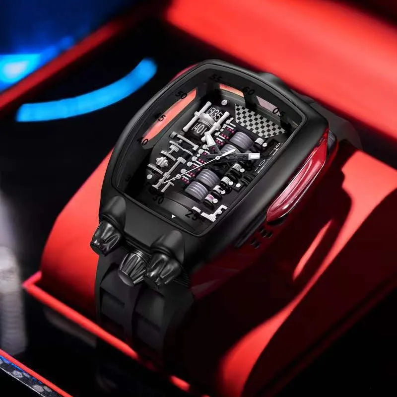 Alien Y2K Transparent Quartz Watch - Creative Hollow Case Design Fashion Men's Wristwatch with Unique Retro Style