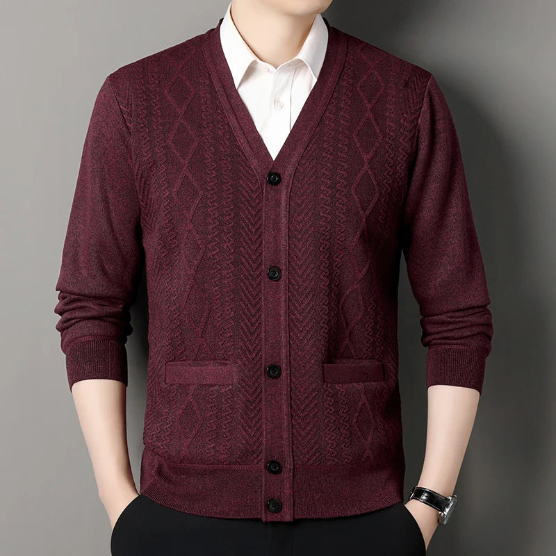 Men's Casual V-Neck Cardigan Sweater - Button Knit Jacket for Autumn Winter Wear