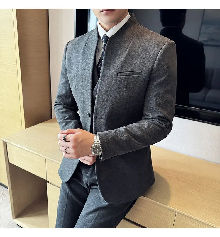 Korean Style Slim Fit Men's Wool Blazer Two-Piece Business Suit – Formal Elegant Set (M to 5XL)