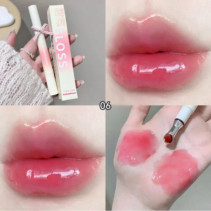 Kakashow Watery Lip Gloss - Jelly Moisturizing Lip Tint with Mirror Iron Brush Head