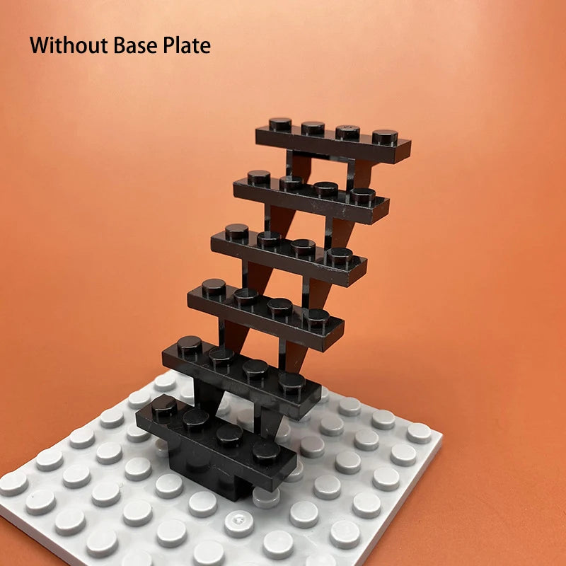 DIY Building Block Staircase 7x4x6 - MOC 30134 City Street Scene Bricks Compatible with LEGO in Black, Grey, Brown & White