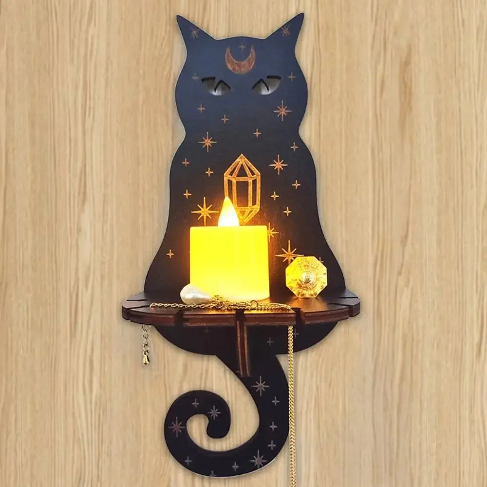 Wooden Wall Shelf Display Stand - Hanging Candle Holder & Decorative Home Storage Shelf