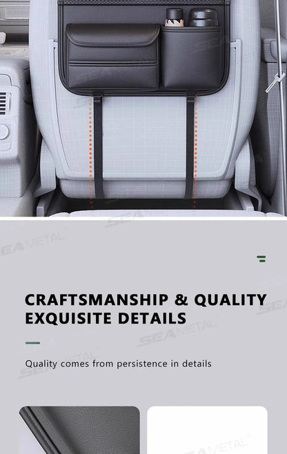 SEAMETAL 8 in 1 Car Seat Back Storage Bag – Foldable Tray, Waterproof & Wear-Resistant Organizer with Tissue & Cup Holder
