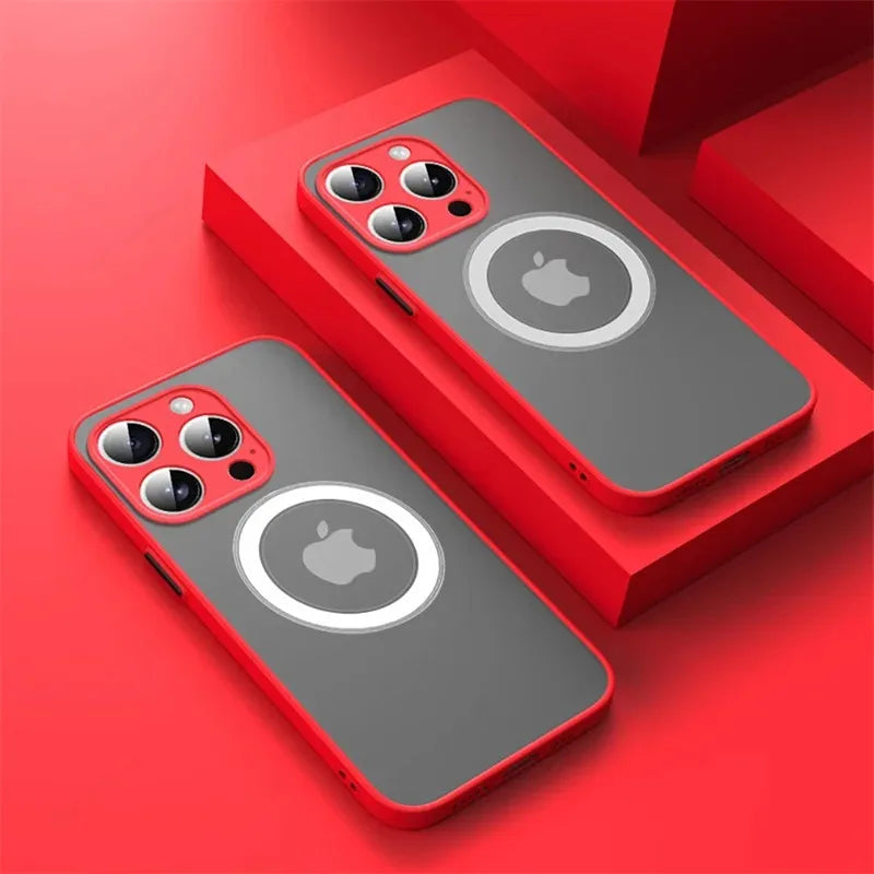 Luxury Armor Matte Magnetic Case - Shockproof MagSafe Wireless Charging Cover for iPhone 17 16 15 14 13 12 11 Pro Max Mini Plus