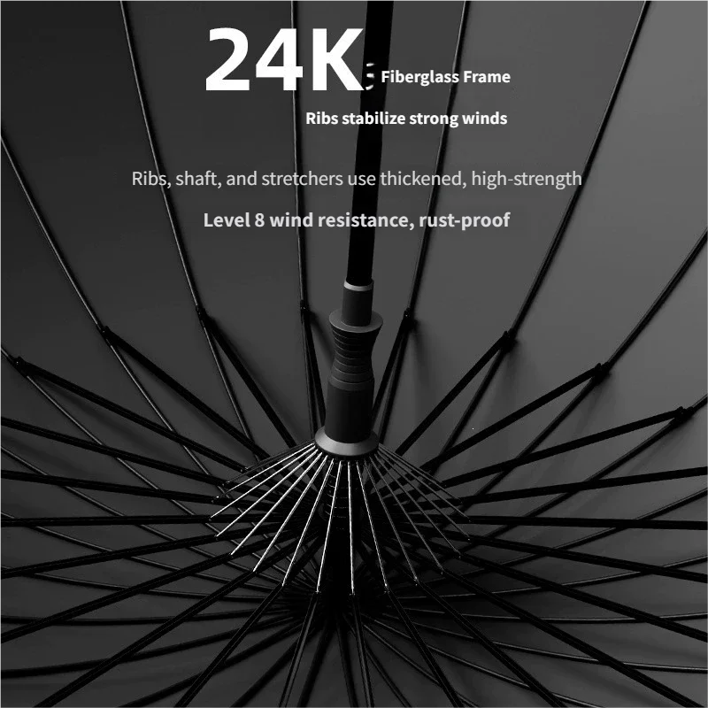 Extra Large 24-Rib Automatic Umbrella - Double-Layer Windproof Stormproof Family Rain Umbrella