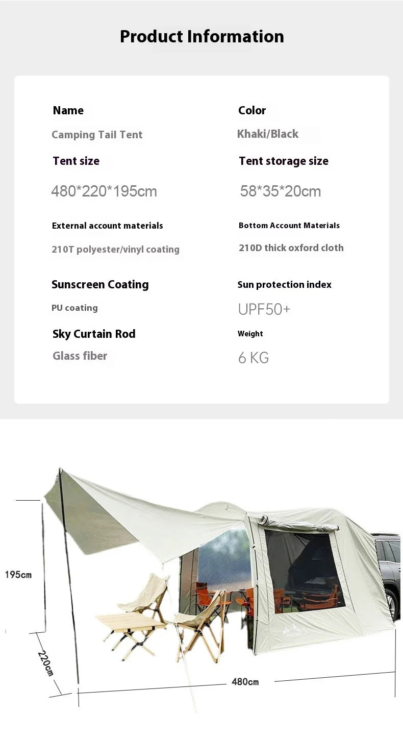 Lohascamping Car Box Docking Tent – Portable Waterproof SUV Tail Tent for 3-4 People, Large Dome Sunshade Tunnel Style Tent