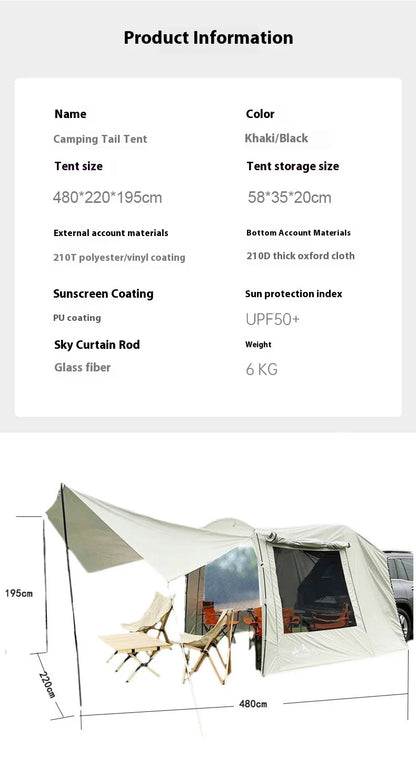 Lohascamping Car Box Docking Tent – Portable Waterproof SUV Tail Tent for 3-4 People, Large Dome Sunshade Tunnel Style Tent