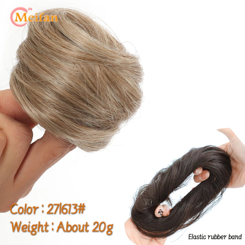 MEIFAN Synthetic Chignon Hair Bun – Elastic Rubber Band Clip-In Updo Ponytail Hair Extension for Women