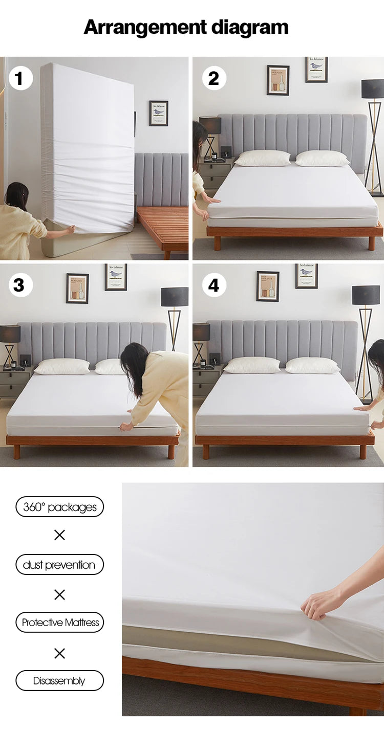 Waterproof Mattress Protector with Zipper - Soft, Breathable & Noiseless Cover for Single, Double, Queen, or King Size Bed