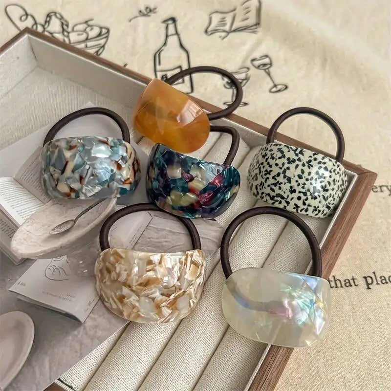 Marble Acetate Hair Tie - Chic Elastic Ponytail Holder for Women and Girls