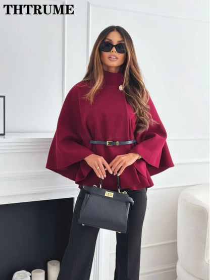 Elegant Autumn Solid Jacket for Women – Single-Breasted Batwing Sleeve, Loose Casual Coat for Office & Chic Look