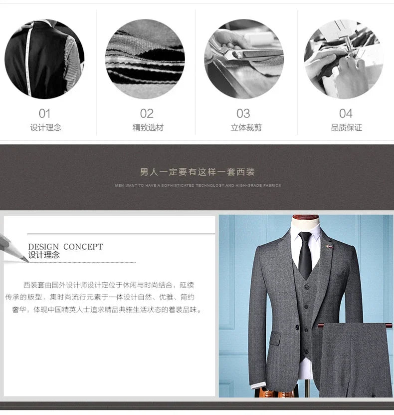 Traje de Hombre Elegante – 3-Piece Slim Fit Suit (Blazer + Vest + Pants) | Men’s Business & Wedding Suit 6XL