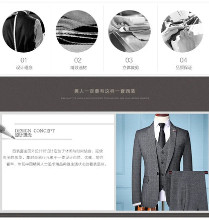 Traje de Hombre Elegante – 3-Piece Slim Fit Suit (Blazer + Vest + Pants) | Men’s Business & Wedding Suit 6XL