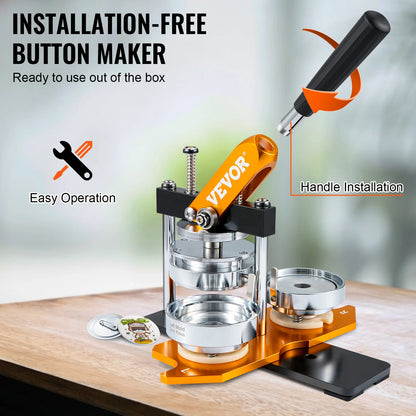 VEVOR 75mm Button Maker Machine – Badge Punch Press with 100pcs Button Parts, Circle Cutter & Instruction Book