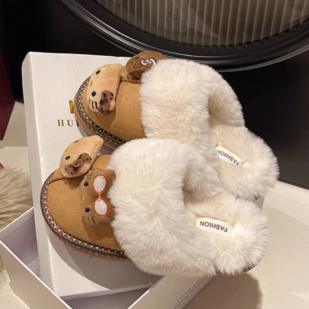 Sanrio Hello Kitty Winter Plush Slippers – Cute Fuzzy Warm Kawaii Women’s Home Shoes, Y2K Style, Non-Slip Outdoor Flats