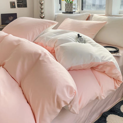 Washed Cotton Duvet Cover Set - Solid Color Soft Bedding Collection with Pillowcases Comforter Cover 220x240cm