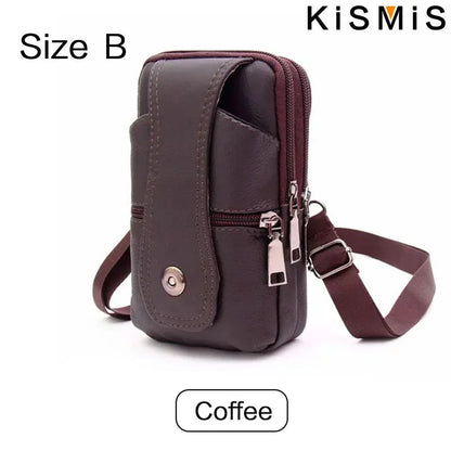 Men’s Leather Vintage Waist Bag – Phone Holster Pouch for Travel, Hiking & Outdoor Use