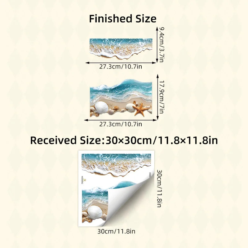 3D Ocean Wave Toilet Sticker – Realistic Beach Bathroom Floor Decal, Waterproof & Anti-Slip Removable Seashore Bathtub Decor