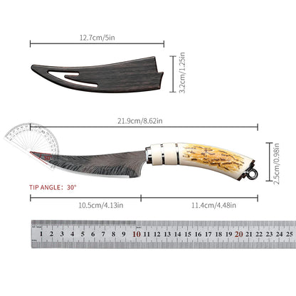 Damascus Style Boning Knife - Sharp Curved High Hardness Kitchen Fruit & Meat Cutting Knife