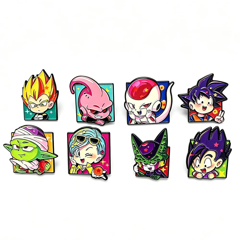 Dragon Ball Anime Lapel Pins 8-Piece Set - Cute Manga Character Brooches for Backpacks and Fan Collections