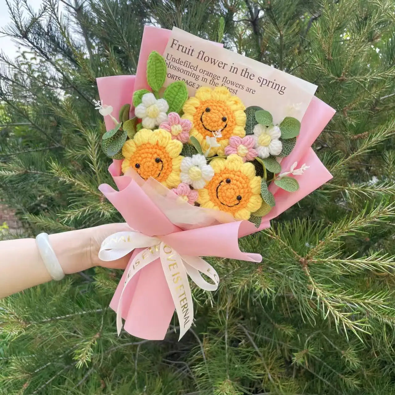 Knitted Sunflower Bouquet — Handmade Crochet Flowers for Valentine, Mother’s Day & Birthday Gifts