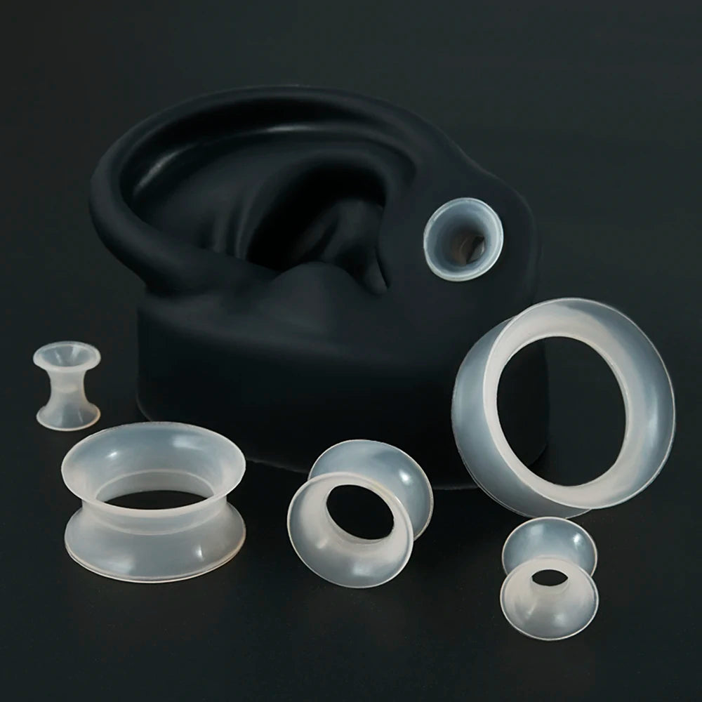 Pair Soft Flexible Ear Tunnels – Double Flare Flesh Tunnel Ear Plugs, Thin Silicone Gauge Expander Earrings for Stretched Ears