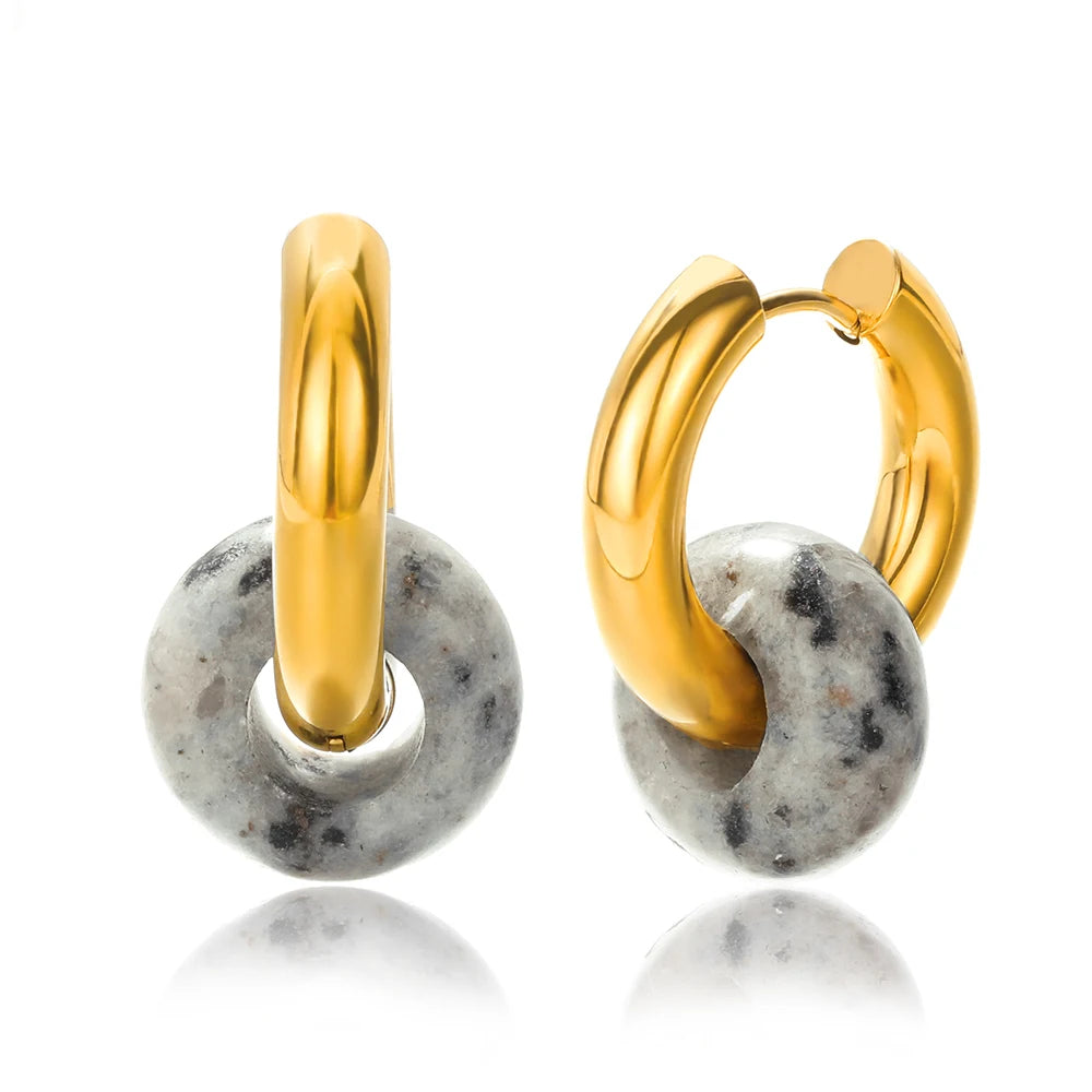 Leopard Bead Opal Stainless Steel Hoop Earrings — Gold Color, Anti-Fading Wedding & Prom Jewelry for Women, Gift Accessory