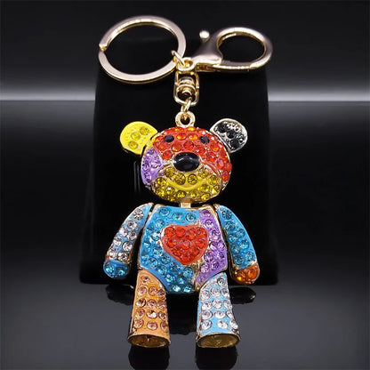 Colorful Crystal Bear Keychain - Rhinestone Alloy Bag Charm, Fashion Key Ring & Jewelry Accessory
